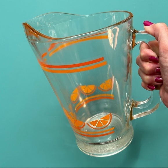 Vintage Clear Glass Pitcher with Orange Slice Design - Picture 3 of 14